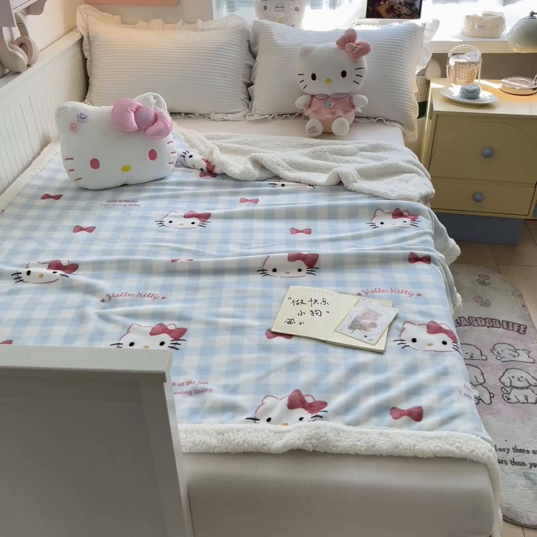 91家纺网 家纺一手货源 找家纺 （总）桃子家居 2025新款A类三丽鸥正版授权少女可爱卡通加厚牛奶绒羊羔绒毛毯多功能四季毛毯