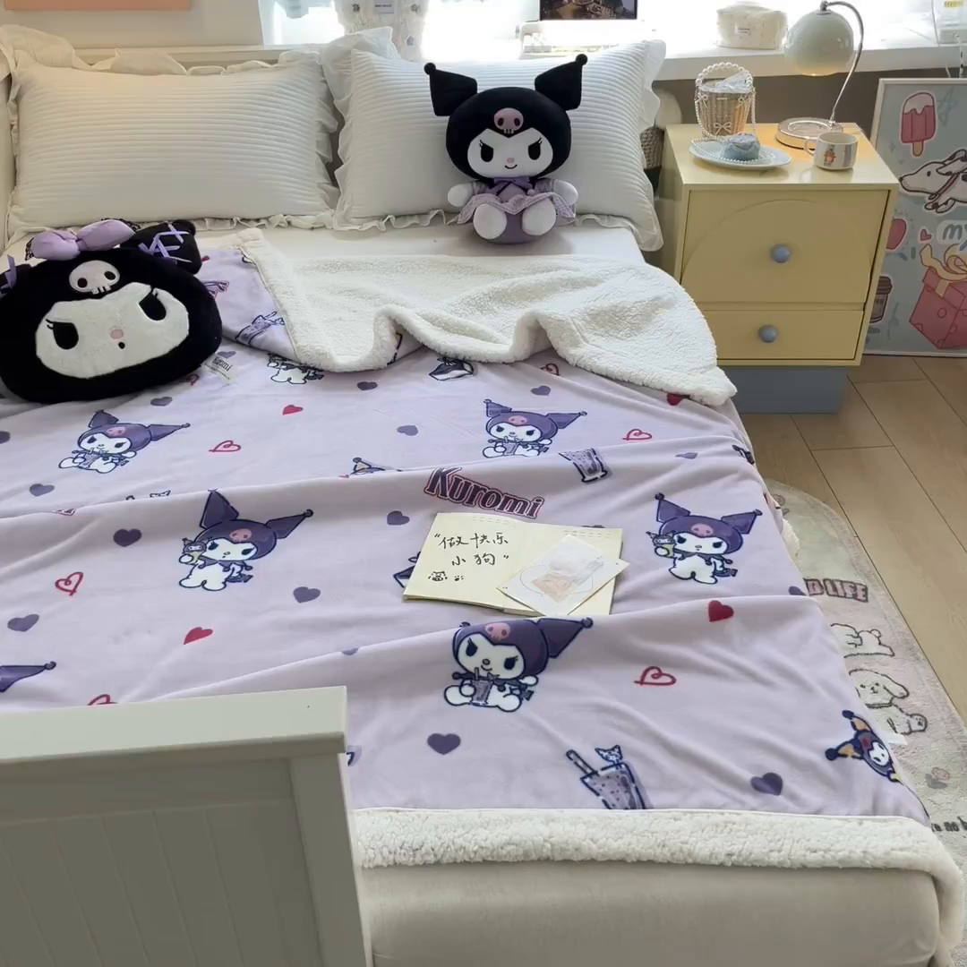 91家纺网 家纺一手货源 找家纺 桃子家居 2025新款A类三丽鸥正版授权少女可爱卡通加厚牛奶绒羊羔绒毛毯多功能四季毛毯 绒毛毯-MT三丽鸥天天库洛米