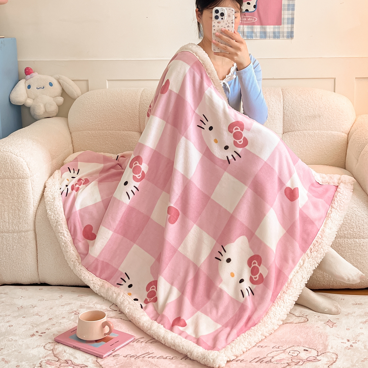 91家纺网 家纺一手货源 找家纺 （总）桃子家居 2025新款A类三丽鸥正版授权少女可爱卡通加厚牛奶绒羊羔绒毛毯多功能四季毛毯