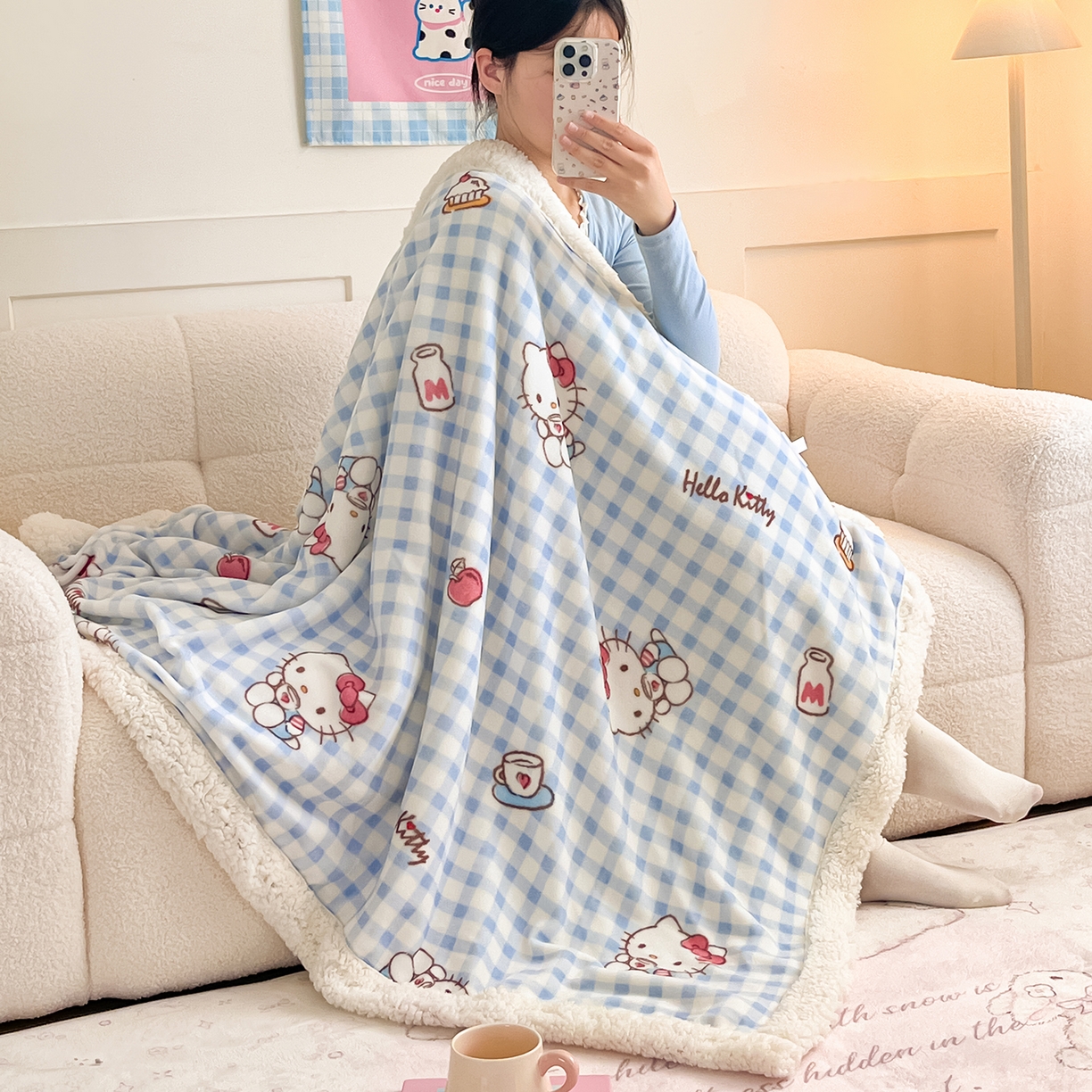 91家纺网 家纺一手货源 找家纺 （总）桃子家居 2025新款A类三丽鸥正版授权少女可爱卡通加厚牛奶绒羊羔绒毛毯多功能四季毛毯
