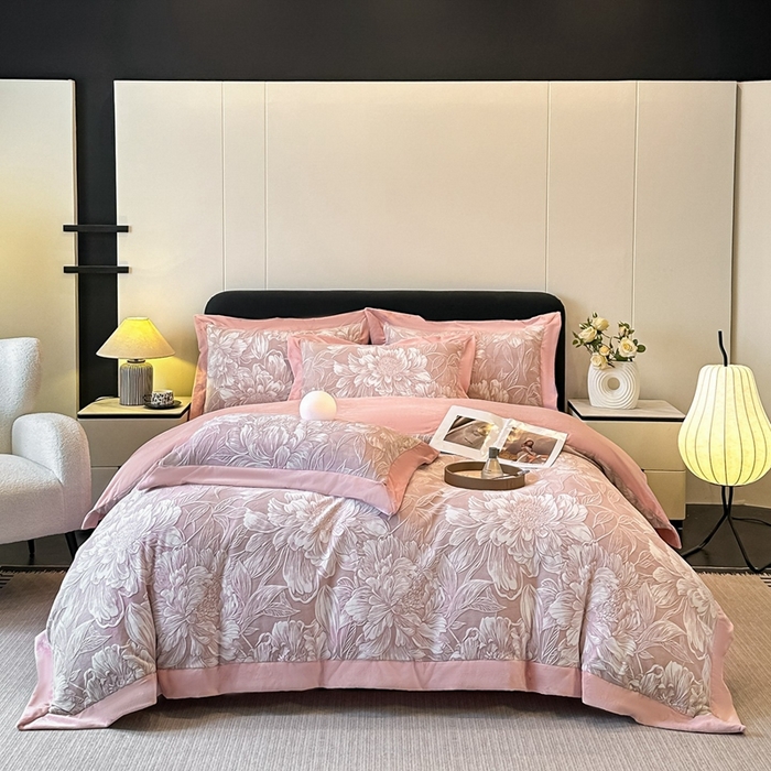 91家纺网 家纺一手货源 找家纺 （总）锦铭源家纺 2025新款烂花75D全消光超柔樱花绒牛奶绒四件套拼角四件套【有买家秀】