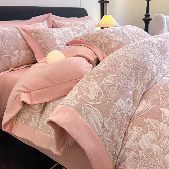 91家纺网 家纺一手货源 找家纺 （总）锦铭源家纺 2025新款烂花75D全消光超柔樱花绒牛奶绒四件套拼角四件套【有买家秀】