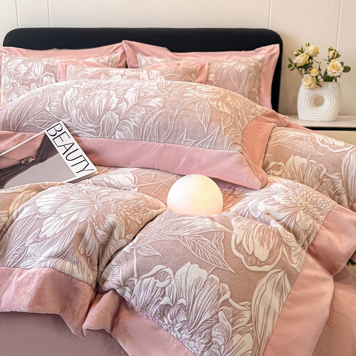 91家纺网 家纺一手货源 找家纺 （总）锦铭源家纺 2025新款烂花75D全消光超柔樱花绒牛奶绒四件套拼角四件套【有买家秀】