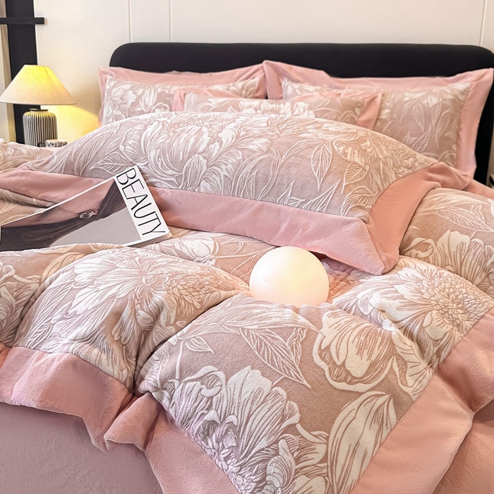 91家纺网 家纺一手货源 找家纺 （总）锦铭源家纺 2025新款烂花75D全消光超柔樱花绒牛奶绒四件套拼角四件套【有买家秀】