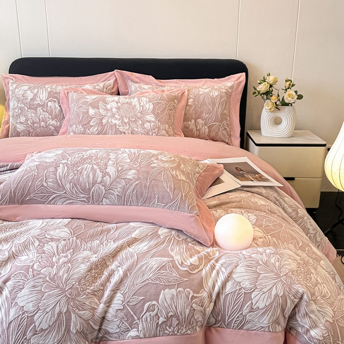 91家纺网 家纺一手货源 找家纺 （总）锦铭源家纺 2025新款烂花75D全消光超柔樱花绒牛奶绒四件套拼角四件套【有买家秀】