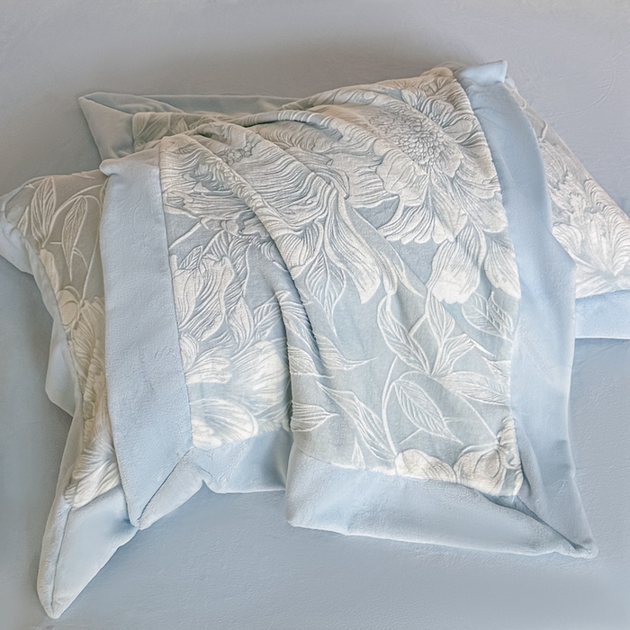 91家纺网 家纺一手货源 找家纺 锦铭源家纺 2025新款烂花75D全消光超柔樱花绒牛奶绒四件套拼角四件套【有买家秀】 繁花织梦-蓝