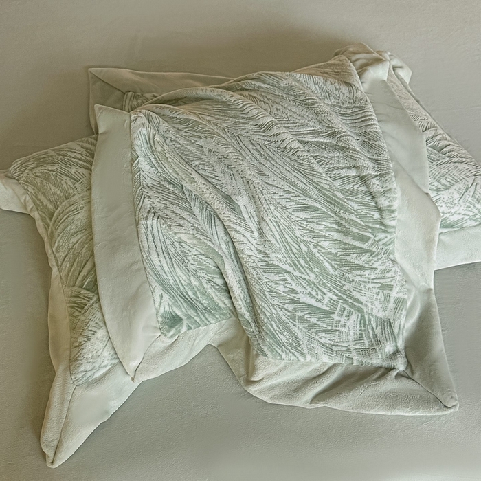 91家纺网 家纺一手货源 找家纺 锦铭源家纺 2025新款烂花75D全消光超柔樱花绒牛奶绒四件套拼角四件套【有买家秀】 芦影摇波-浅绿