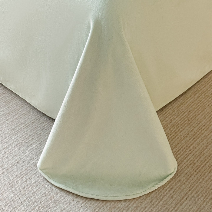 91家纺网 家纺一手货源 找家纺 锦铭源家纺 2025新款烂花75D全消光超柔樱花绒牛奶绒四件套拼角四件套【有买家秀】 芦影摇波-浅绿