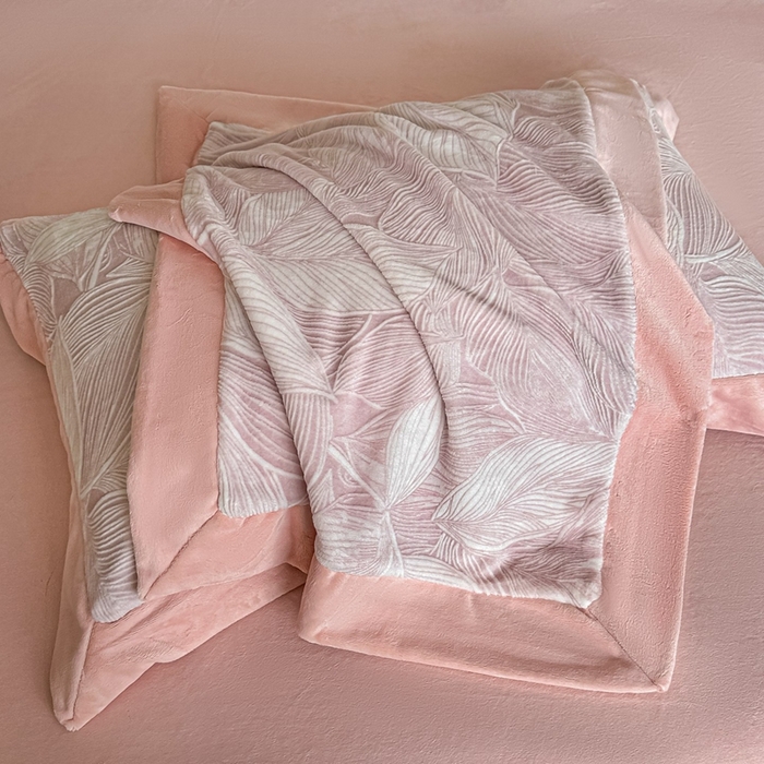 91家纺网 家纺一手货源 找家纺 锦铭源家纺 2025新款烂花75D全消光超柔樱花绒牛奶绒四件套拼角四件套【有买家秀】 叶影摇风-粉