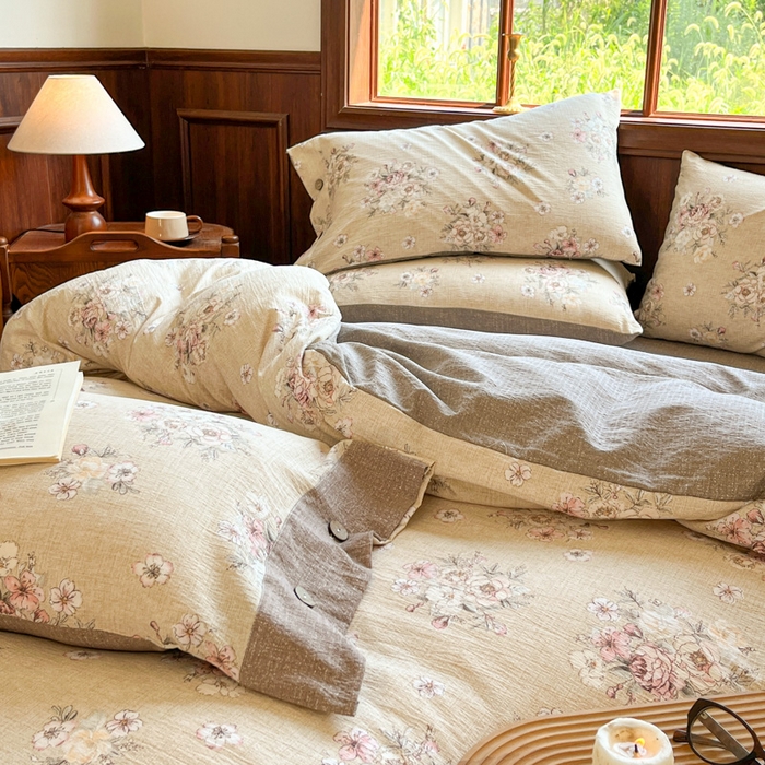 91家纺网 家纺一手货源 找家纺 （总）爱彼家纺 2025新款亲肤舒适原麻亚麻水洗棉四件套-纽扣款