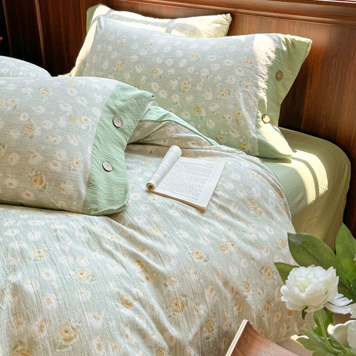 91家纺网 家纺一手货源 找家纺 （总）爱彼家纺 2025新款亲肤舒适原麻亚麻水洗棉四件套-纽扣款