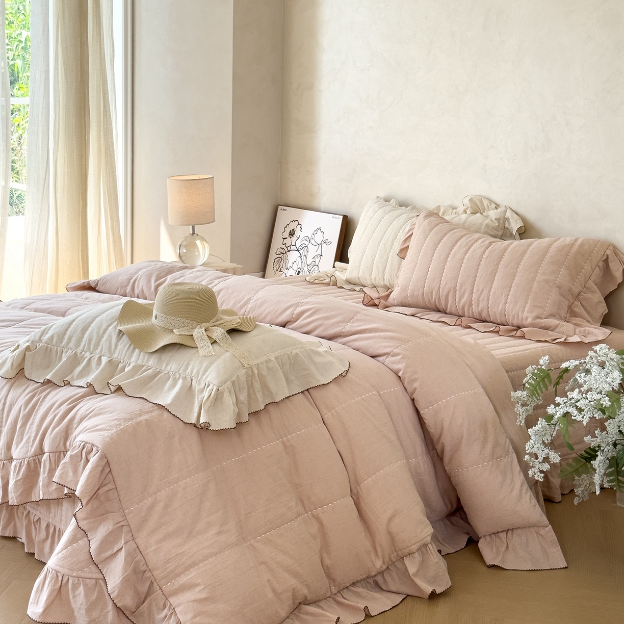 91家纺网 家纺一手货源 找家纺 （总）上喜 2025新款简约棉麻床盖夏被夏凉被空调被四件套