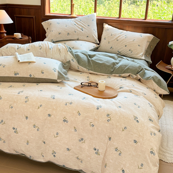 91家纺网 家纺一手货源 找家纺 爱彼家纺 2025新款亲肤舒适原麻亚麻水洗棉四件套-纽扣款 暗香浮动