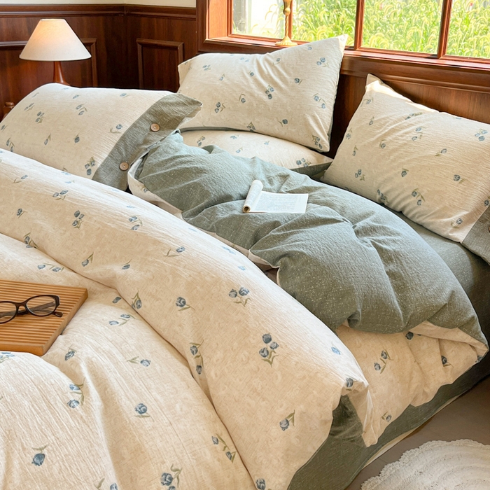 91家纺网 家纺一手货源 找家纺 爱彼家纺 2025新款亲肤舒适原麻亚麻水洗棉四件套-纽扣款 暗香浮动