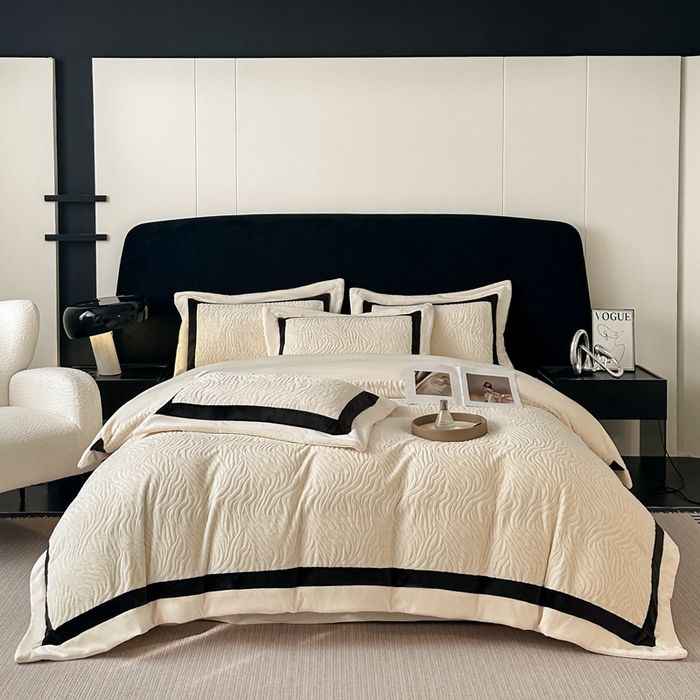 91家纺网 家纺一手货源 找家纺 锦铭源家纺 2025新款雪貂绒烂花75D全消光超柔樱花绒双拼角四件套牛奶绒四件套【有买家秀】 轻奢-奶白