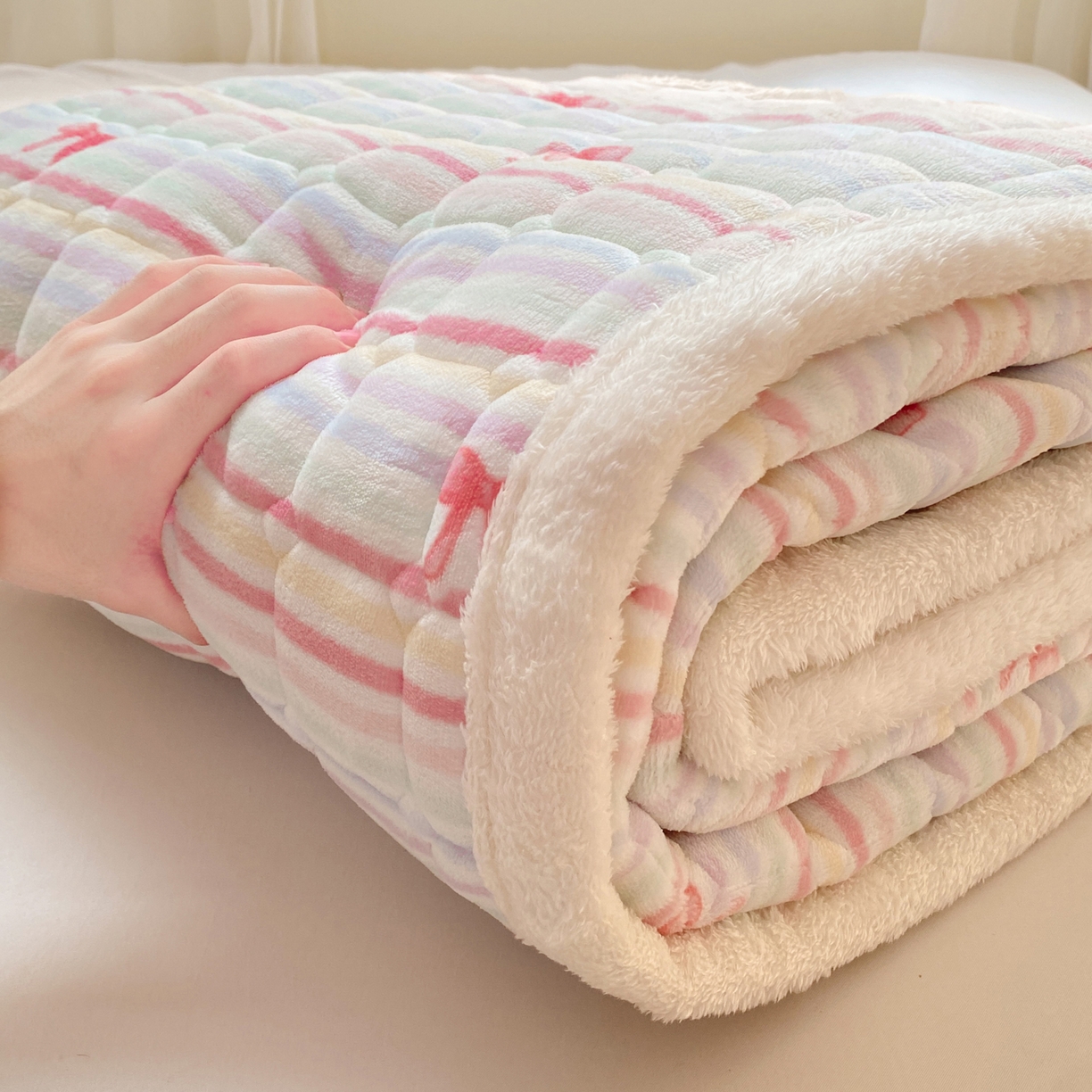 眠势力 2025新款牛奶绒床垫加绒床褥子秋冬保暖珊瑚绒夹棉床护垫 彩虹旋律