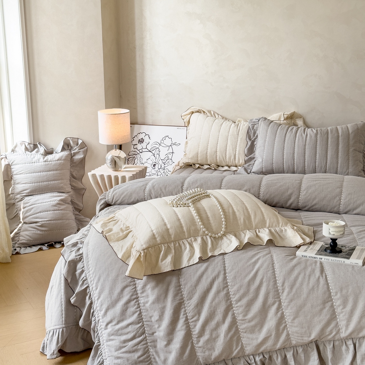 91家纺网 家纺一手货源 找家纺 上喜 2025新款简约棉麻床盖夏被夏凉被空调被四件套 灰色