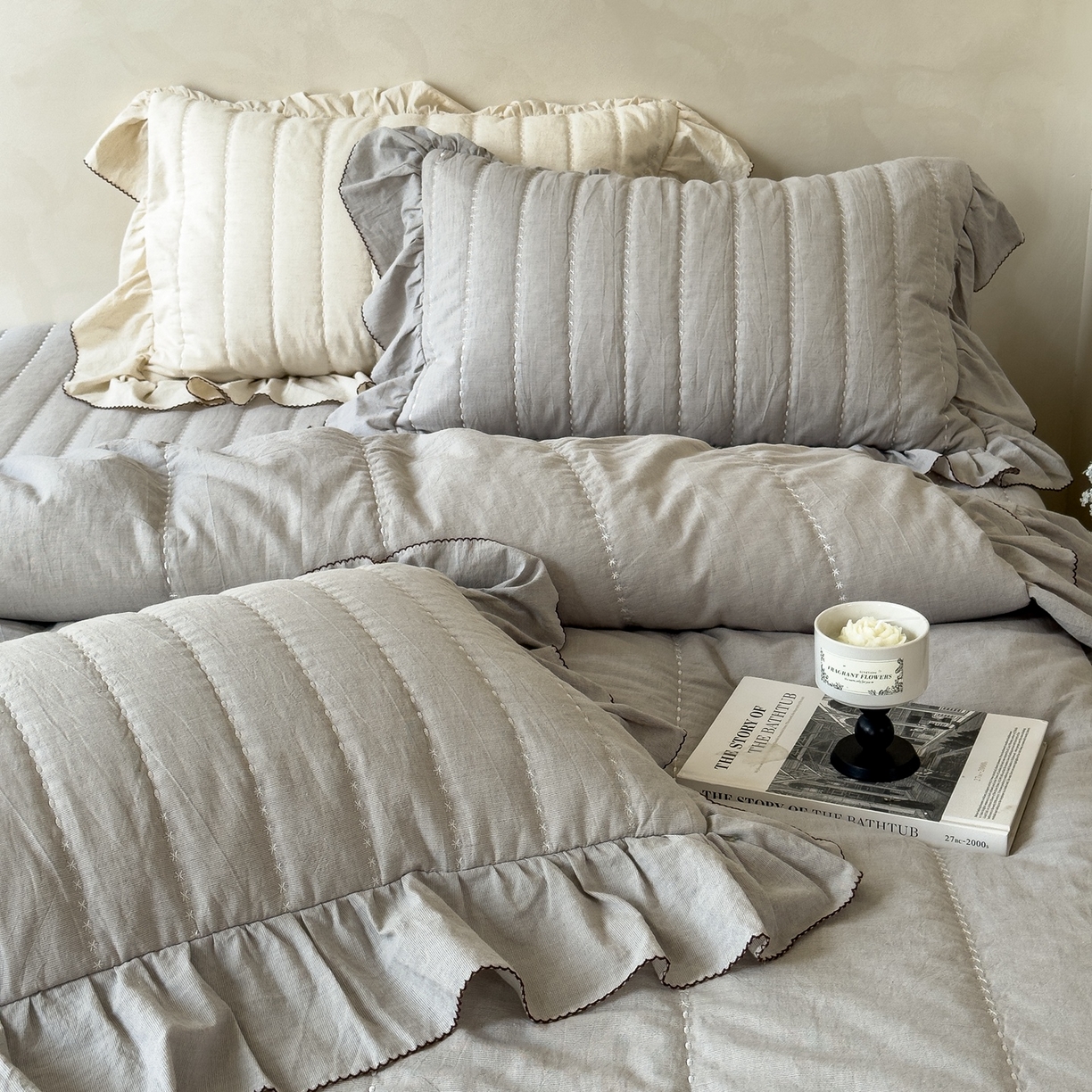 91家纺网 家纺一手货源 找家纺 上喜 2025新款简约棉麻床盖夏被夏凉被空调被四件套 灰色