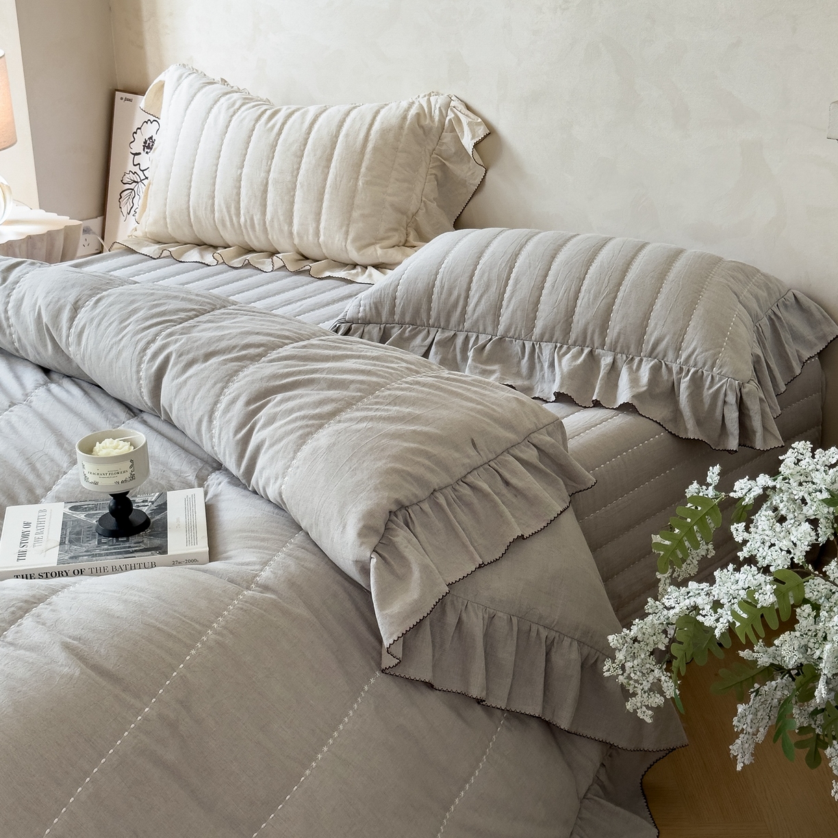 91家纺网 家纺一手货源 找家纺 上喜 2025新款简约棉麻床盖夏被夏凉被空调被四件套 灰色