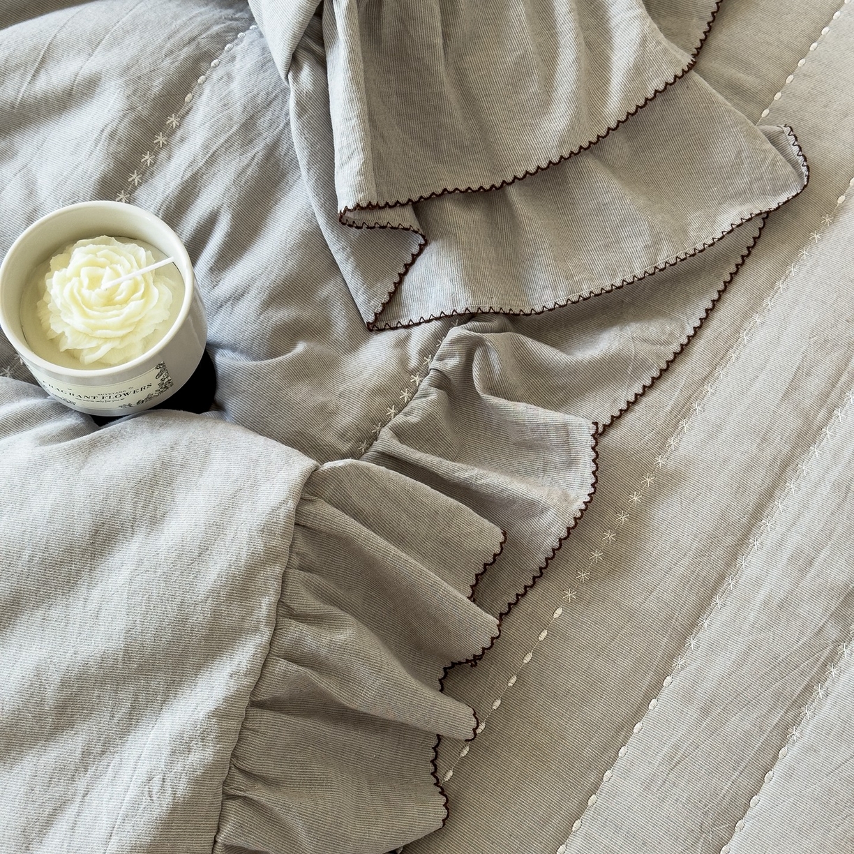 91家纺网 家纺一手货源 找家纺 上喜 2025新款简约棉麻床盖夏被夏凉被空调被四件套 灰色