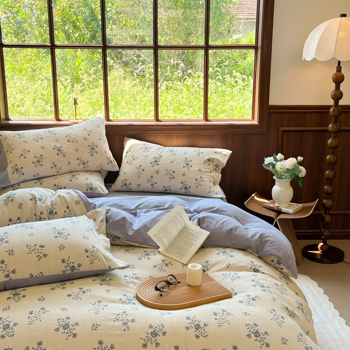 91家纺网 家纺一手货源 找家纺 爱彼家纺 2025新款亲肤舒适原麻亚麻水洗棉四件套-纽扣款 花语兰