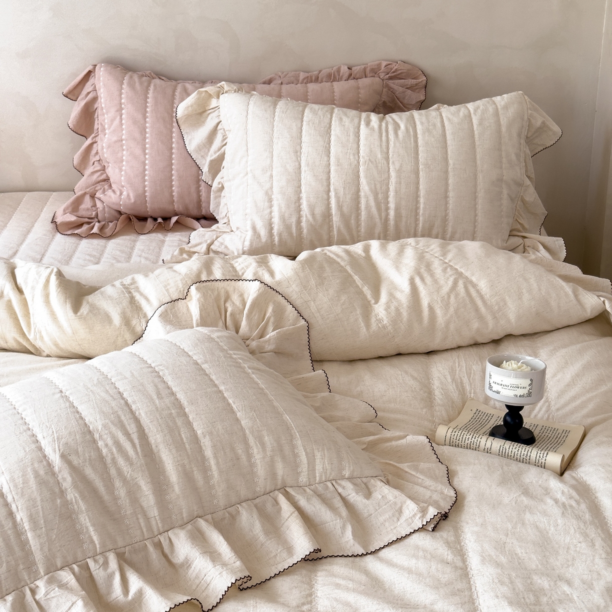 91家纺网 家纺一手货源 找家纺 上喜 2025新款简约棉麻床盖夏被夏凉被空调被四件套 咖色