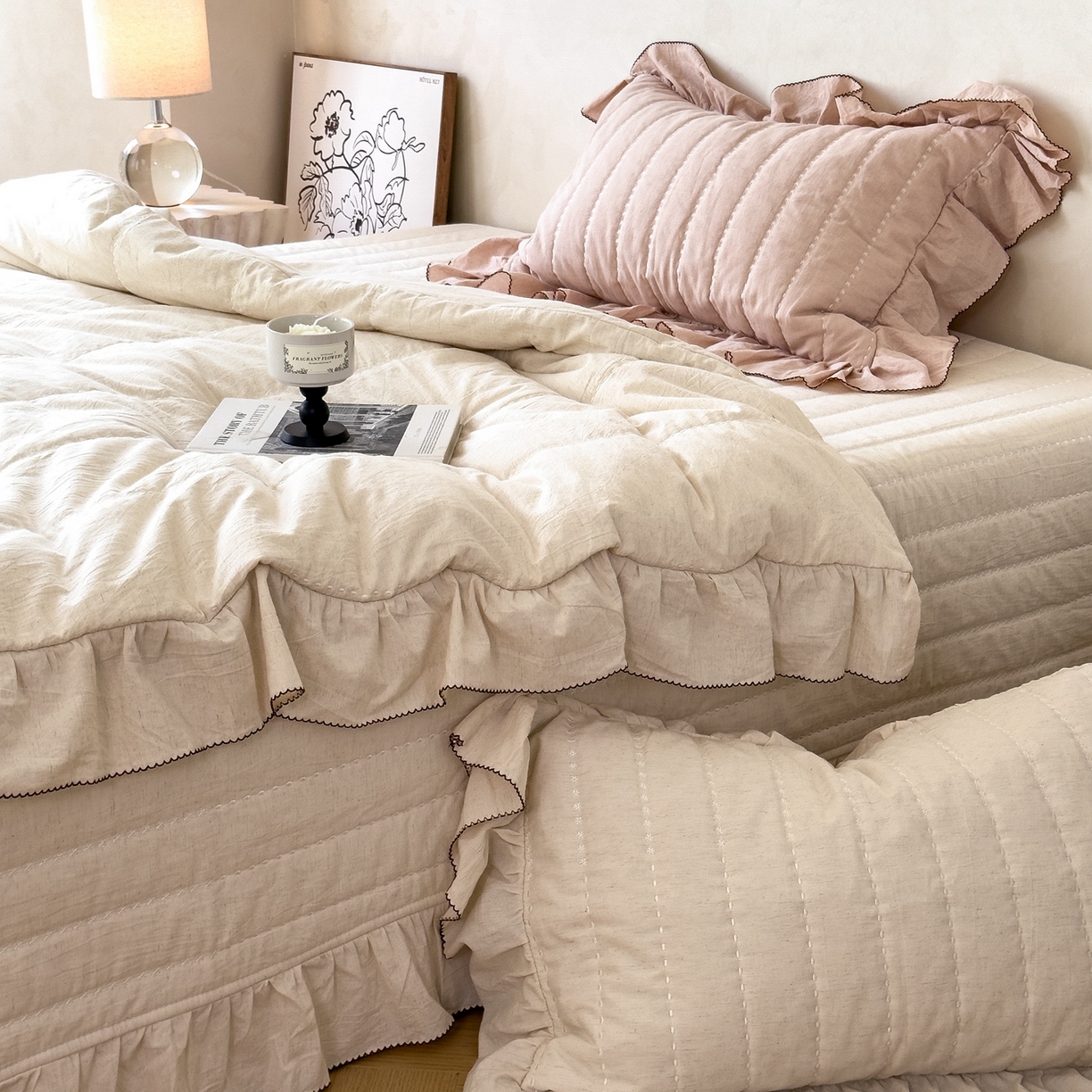 91家纺网 家纺一手货源 找家纺 上喜 2025新款简约棉麻床盖夏被夏凉被空调被四件套 咖色