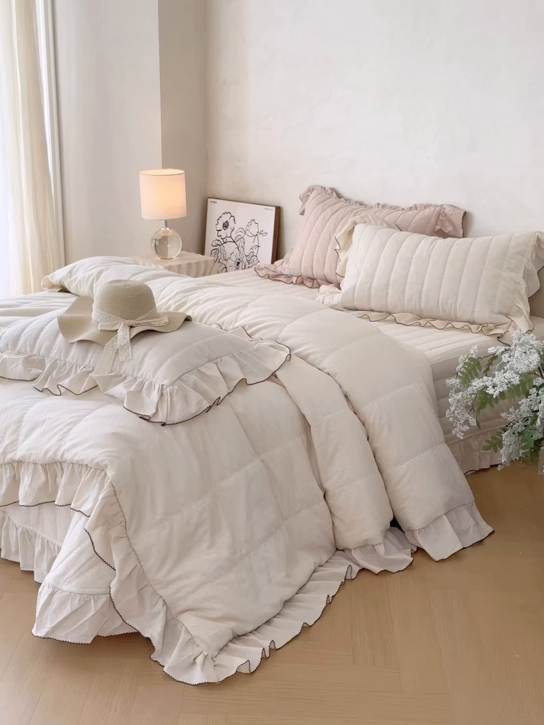 91家纺网 家纺一手货源 找家纺 上喜 2025新款简约棉麻床盖夏被夏凉被空调被四件套 咖色