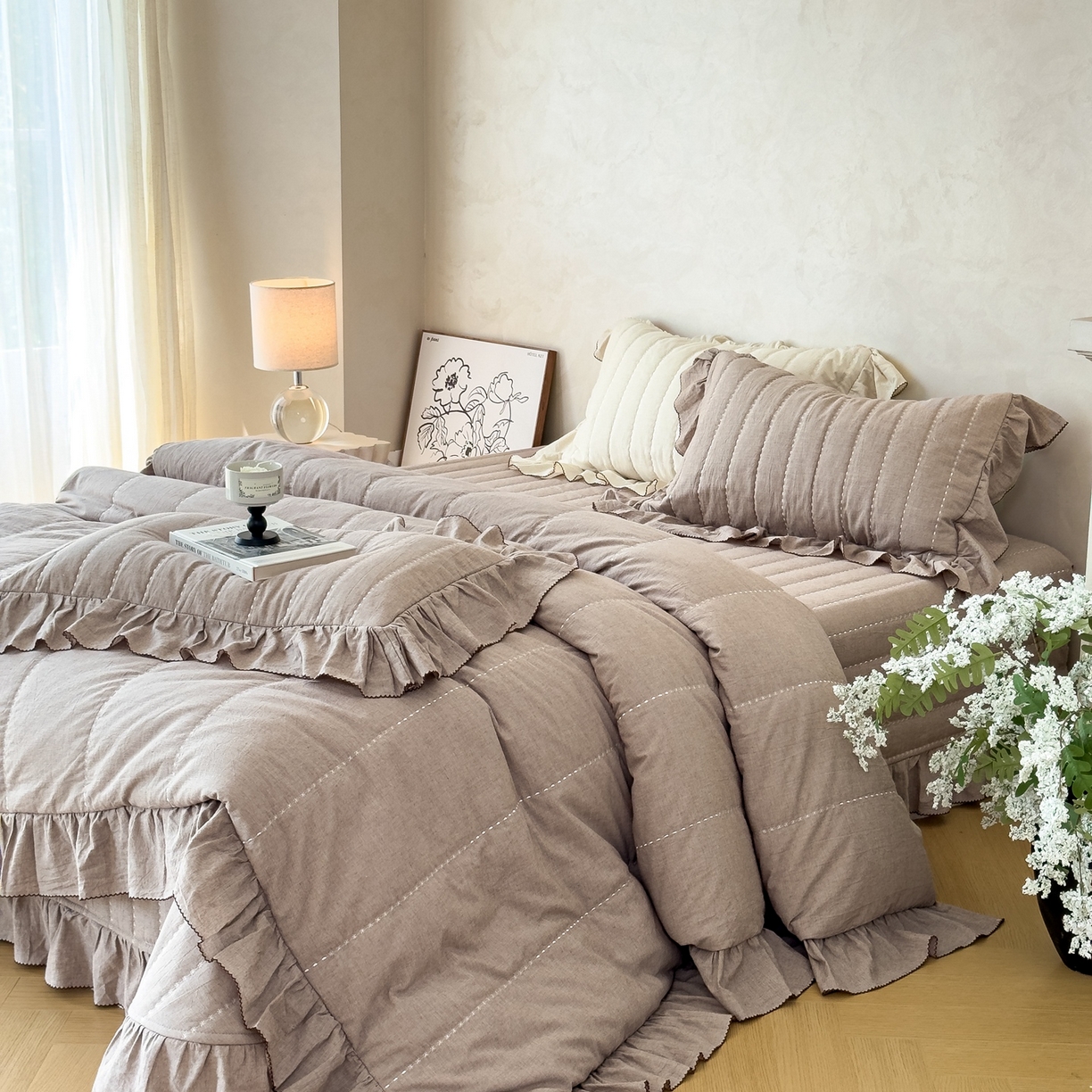 91家纺网 家纺一手货源 找家纺 上喜 2025新款简约棉麻床盖夏被夏凉被空调被四件套 麻本色