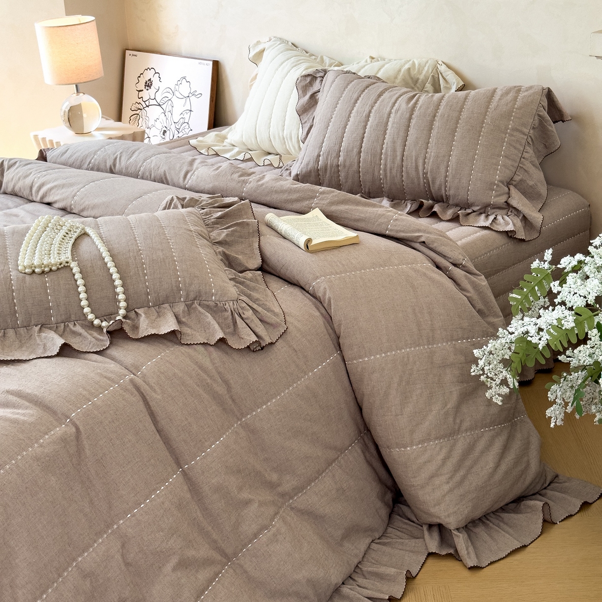 91家纺网 家纺一手货源 找家纺 上喜 2025新款简约棉麻床盖夏被夏凉被空调被四件套 麻本色