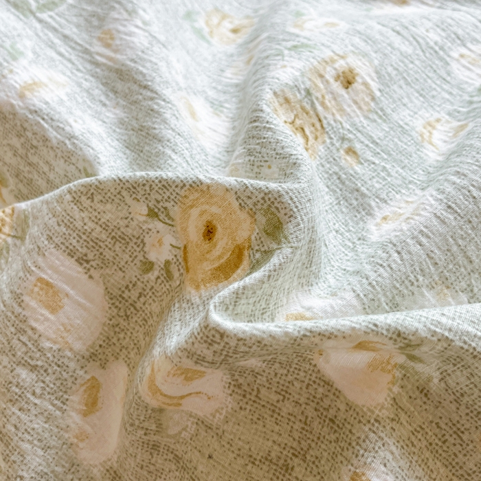 91家纺网 家纺一手货源 找家纺 爱彼家纺 2025新款亲肤舒适原麻亚麻水洗棉四件套-纽扣款 黄花似锦