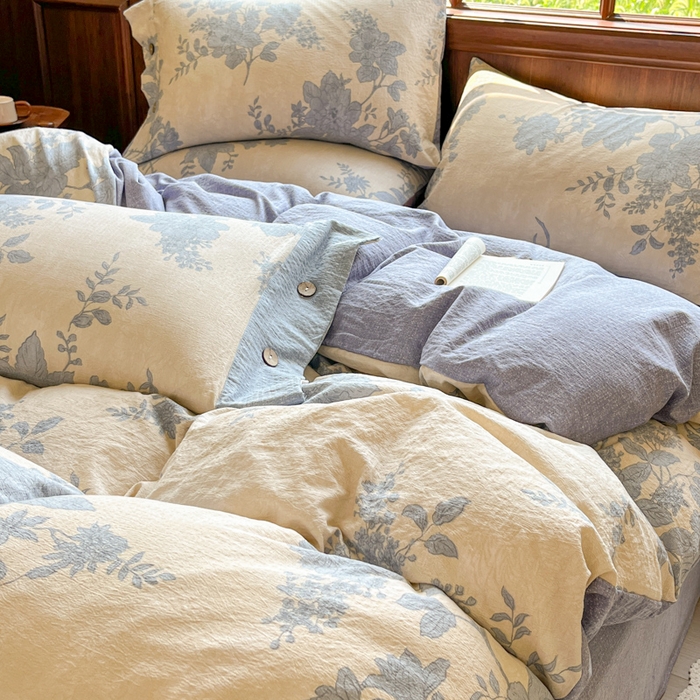 91家纺网 家纺一手货源 找家纺 爱彼家纺 2025新款亲肤舒适原麻亚麻水洗棉四件套-纽扣款 兰亭序