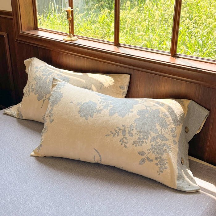 91家纺网 家纺一手货源 找家纺 爱彼家纺 2025新款亲肤舒适原麻亚麻水洗棉四件套-纽扣款 兰亭序