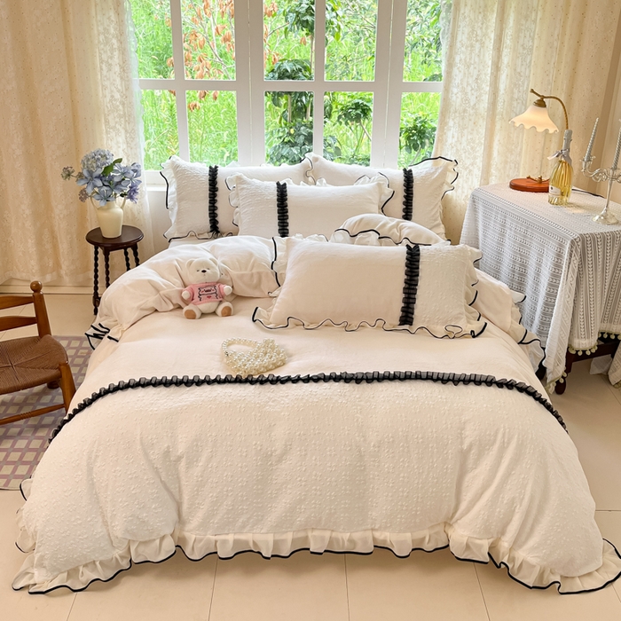 91家纺网 家纺一手货源 找家纺 （总）艺玲家纺 2025新款牛奶绒韩版蕾丝四件套-花香梦境绒