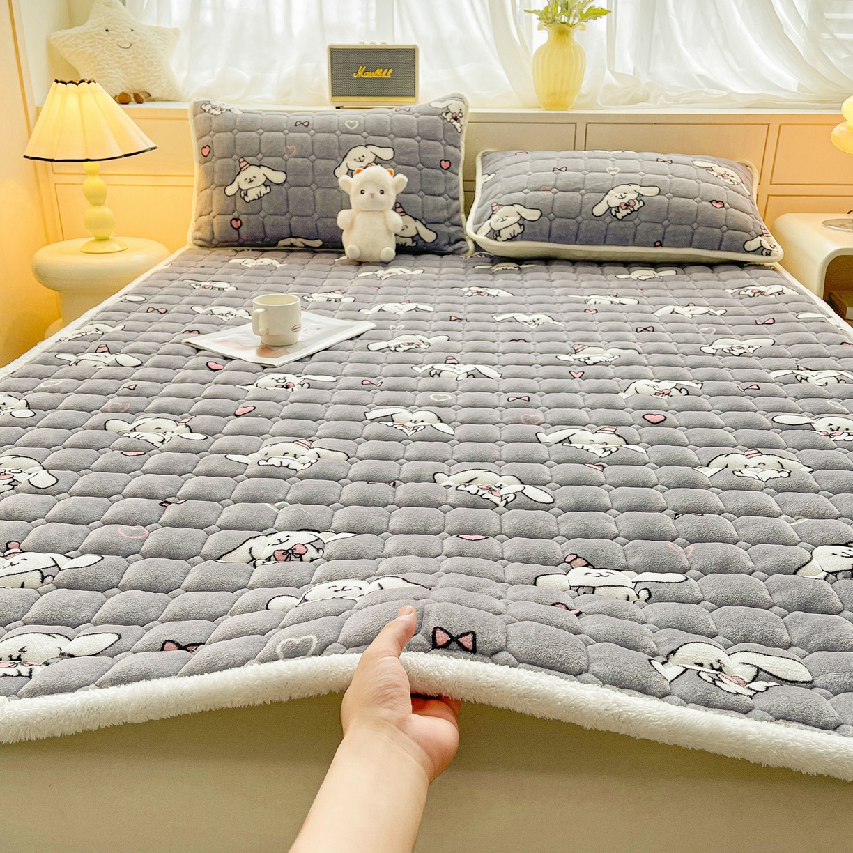 眠势力 2025新款牛奶绒床垫加绒床褥子秋冬保暖珊瑚绒夹棉床护垫 大耳朵