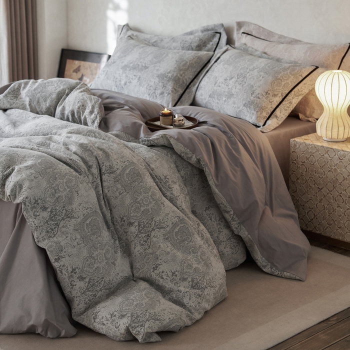 宜代光年 2025新款水洗三层纱色织大提花四件套（织带枕套） 神秘塔罗 灰