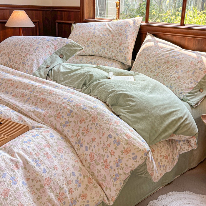 91家纺网 家纺一手货源 找家纺 爱彼家纺 2025新款亲肤舒适原麻亚麻水洗棉四件套-纽扣款 清茉