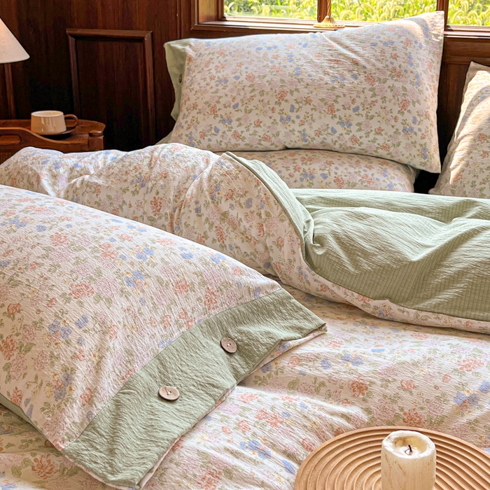 91家纺网 家纺一手货源 找家纺 爱彼家纺 2025新款亲肤舒适原麻亚麻水洗棉四件套-纽扣款 清茉