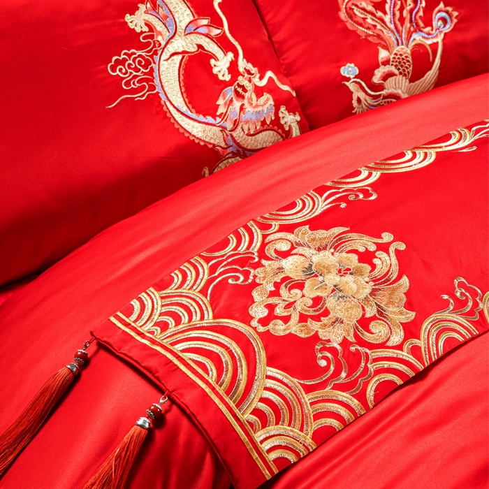 91家纺网 家纺一手货源 找家纺 宏羽纺家纺 2025新款全棉100%全棉新中式婚庆多件套 情比金坚