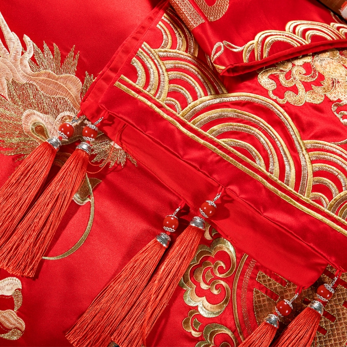 91家纺网 家纺一手货源 找家纺 宏羽纺家纺 2025新款全棉100%全棉新中式婚庆多件套 情比金坚