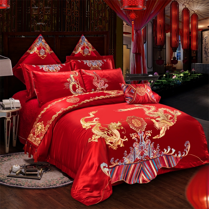 91家纺网 家纺一手货源 找家纺 宏羽纺家纺 2025新款全棉100%全棉新中式婚庆多件套 情比金坚