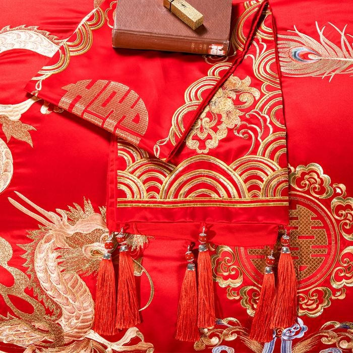 91家纺网 家纺一手货源 找家纺 宏羽纺家纺 2025新款全棉100%全棉新中式婚庆多件套 情比金坚