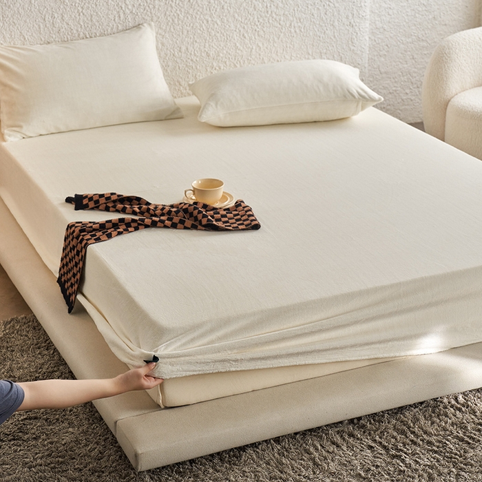 91家纺网 家纺一手货源 找家纺 千朵森 2025新款全消光牛奶绒床笠单床笠单品床笠单件床笠-芙妮 芙妮-奶油白