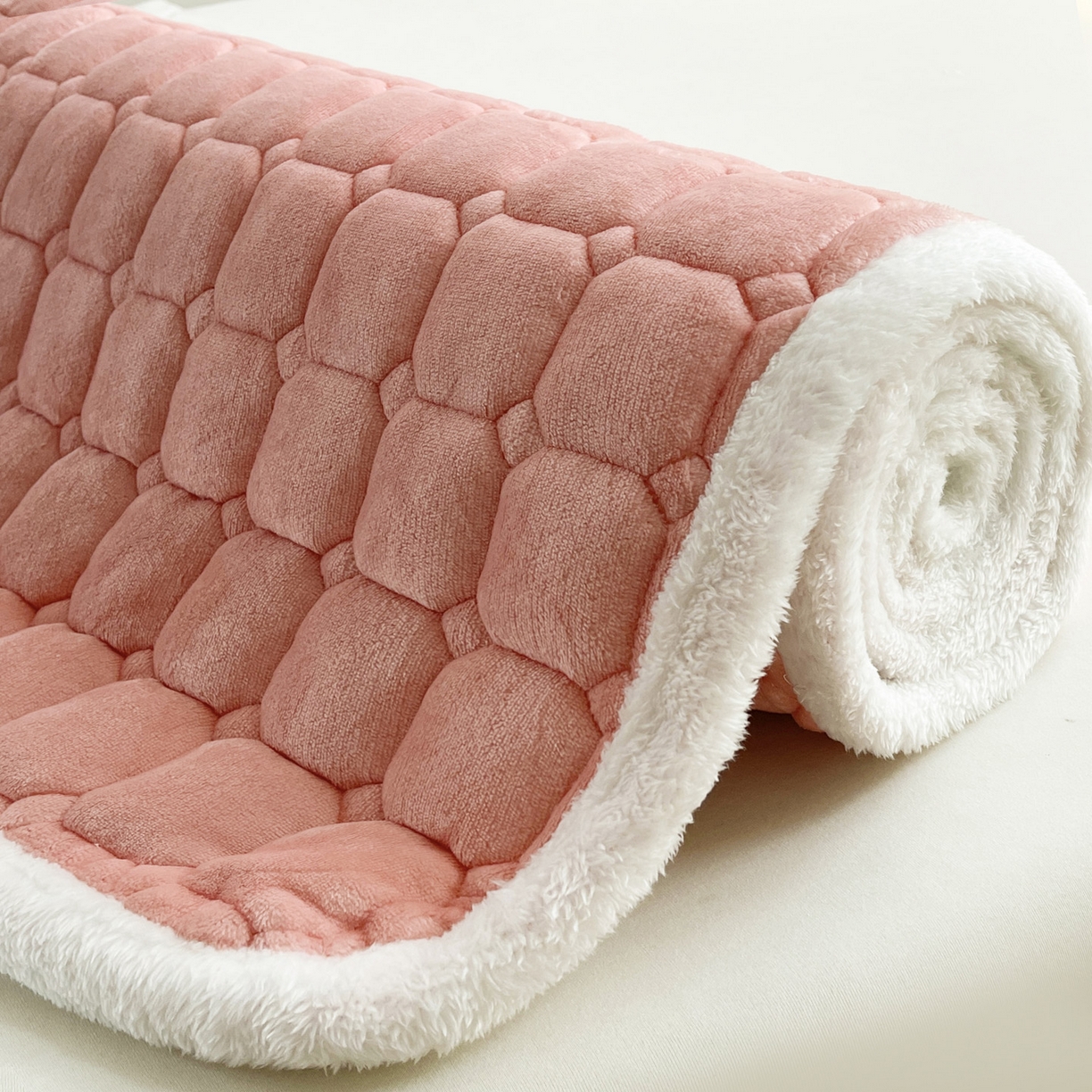 91家纺网 家纺一手货源 找家纺 眠势力 2025新款牛奶绒床垫加绒床褥子秋冬保暖珊瑚绒夹棉床护垫 粉玉