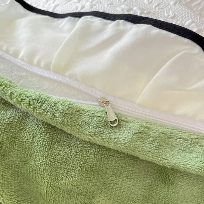 91家纺网 家纺一手货源 找家纺 艺玲家纺 2025新款牛奶绒韩版蕾丝四件套-花香梦境绒 花香梦境绒-绿色