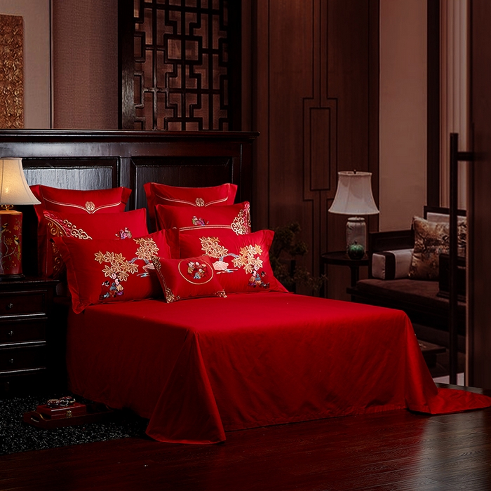 91家纺网 家纺一手货源 找家纺 宏羽纺家纺 2025新款全棉100%全棉新中式婚庆多件套 百子百福