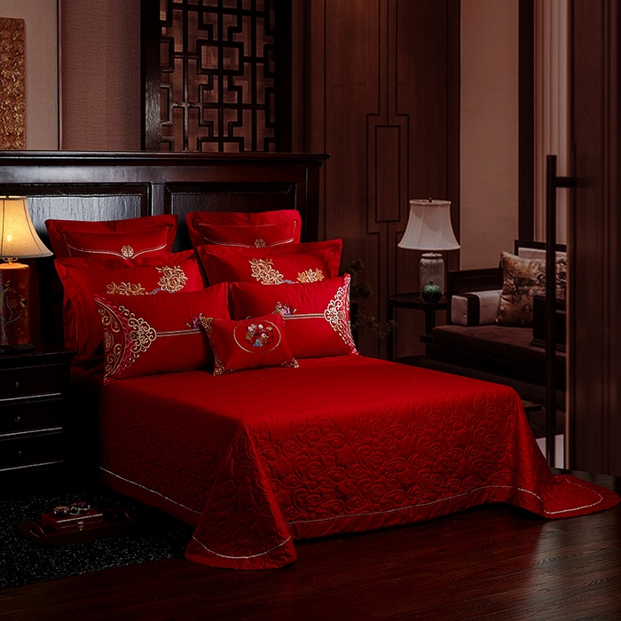 91家纺网 家纺一手货源 找家纺 宏羽纺家纺 2025新款全棉100%全棉新中式婚庆多件套 百子百福