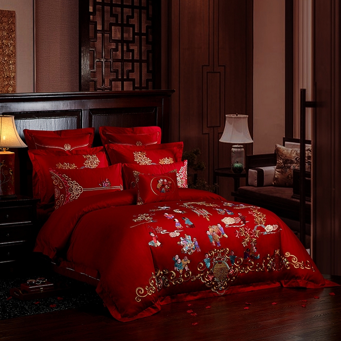 91家纺网 家纺一手货源 找家纺 宏羽纺家纺 2025新款全棉100%全棉新中式婚庆多件套 百子百福