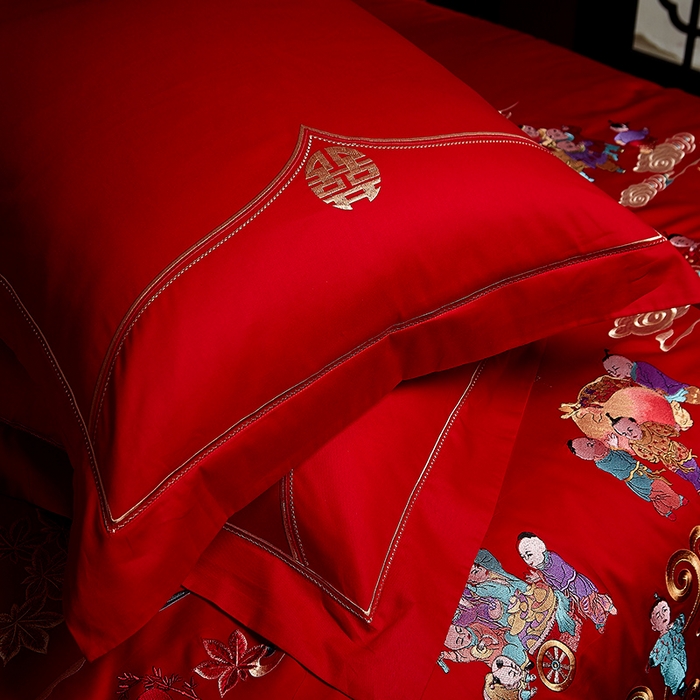 91家纺网 家纺一手货源 找家纺 宏羽纺家纺 2025新款全棉100%全棉新中式婚庆多件套 百子百福