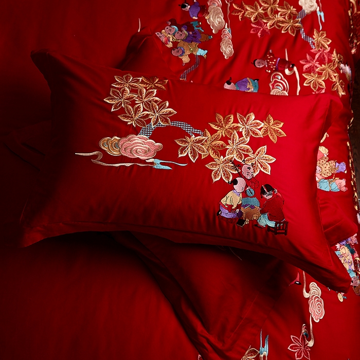 91家纺网 家纺一手货源 找家纺 宏羽纺家纺 2025新款全棉100%全棉新中式婚庆多件套 百子百福